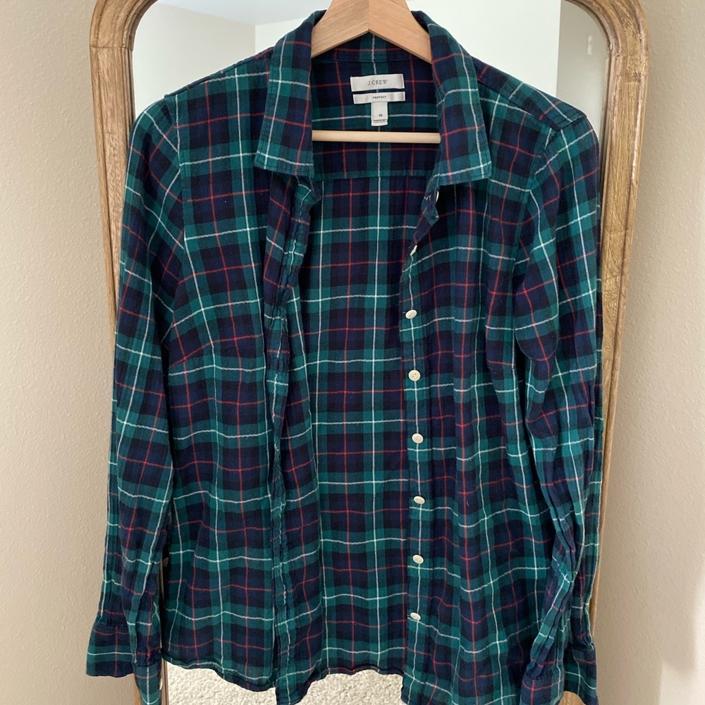 J Crew Green Flannel Button Down Shirt